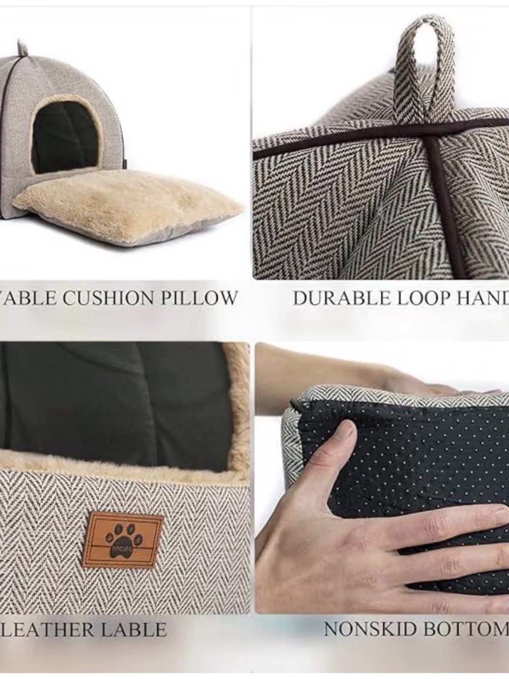 Soft Beige 2-in-1 Cat Bed & Tent - Plush Cozy Pet Bed - Picture 9 of 10